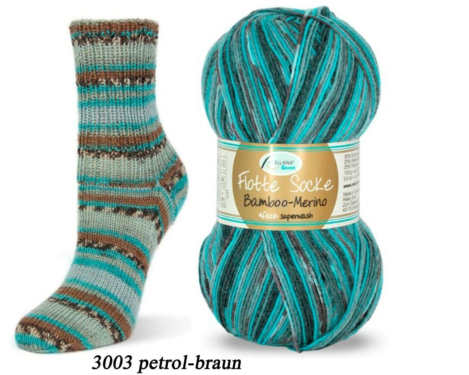 Sockenwolle RELLANA Flotte Socke Bambus Merino Schurwolle LL 420m/100g superwash bunt Muster