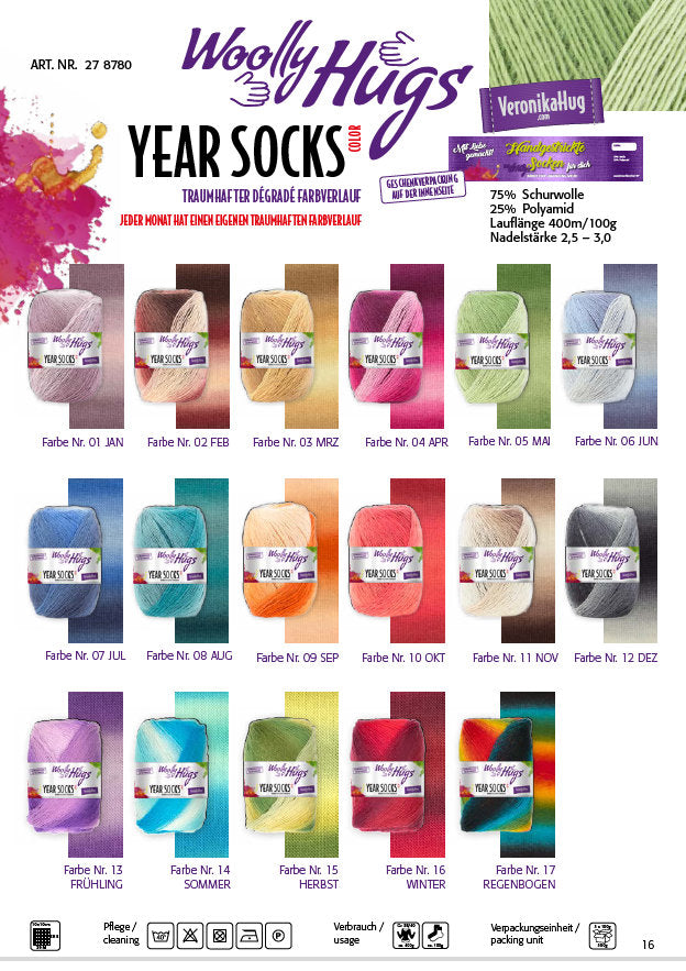 WOOLLY HUGS Year Socks 100g Degradé Schurwolle Farbverlaufsgarn Sockenwolle