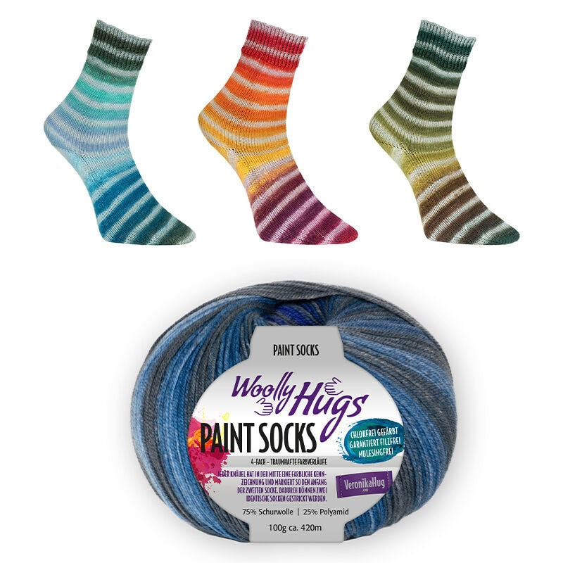 WOOLLY HUGS Paint Socks 100g/420m Farbverlaufsgarn Sockenwolle Schurwolle rot blau gelb orange grün regenbogen