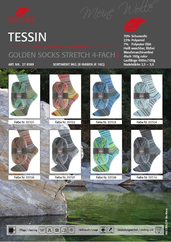 PRO LANA Golden Socks Tessin Schurwolle Elite Stretch 100g/420m 4-fädig Sockenwolle