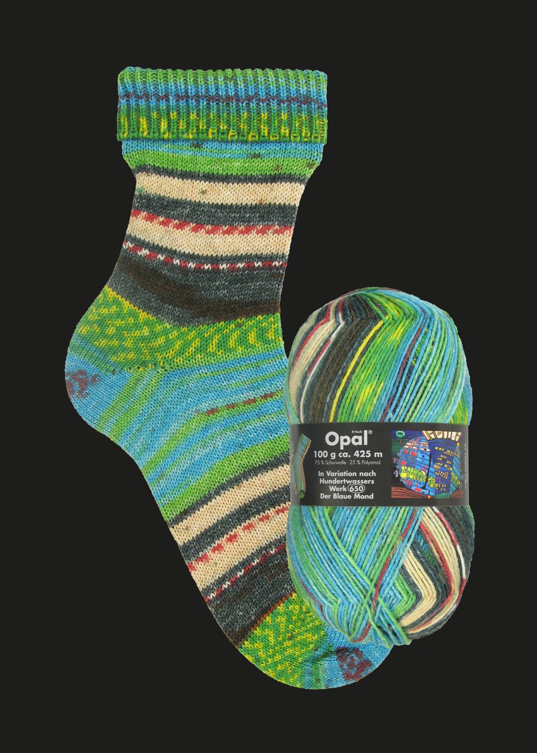 OPAL Sockenwolle 4-fach HUNDERTWASSER Schurwolle 100g/425m Socken bunt Muster