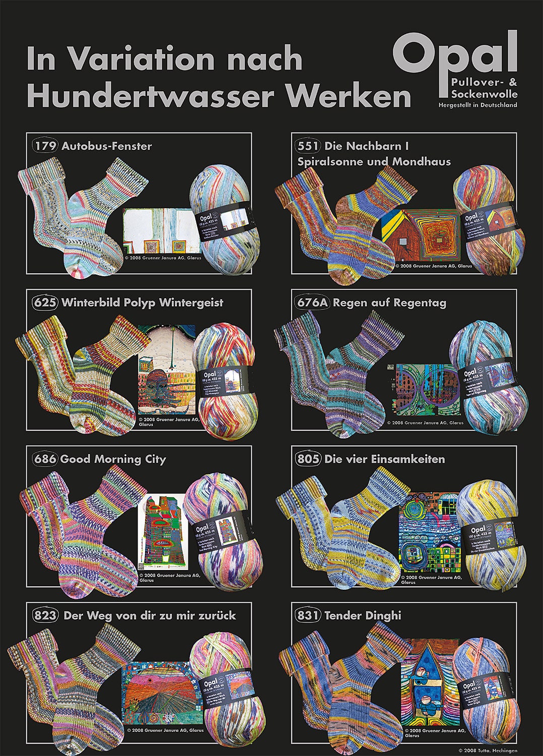 OPAL Sockenwolle 4-fach HUNDERTWASSER 4-fädig Schurwolle 100g/425m bunt Muster