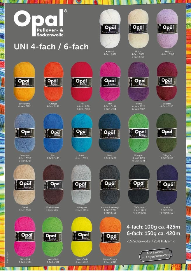 OPAL Sockenwolle 6-fach Uni einfarbig alle Farben Schurwolle Polyamid Knäuel 150g/420m