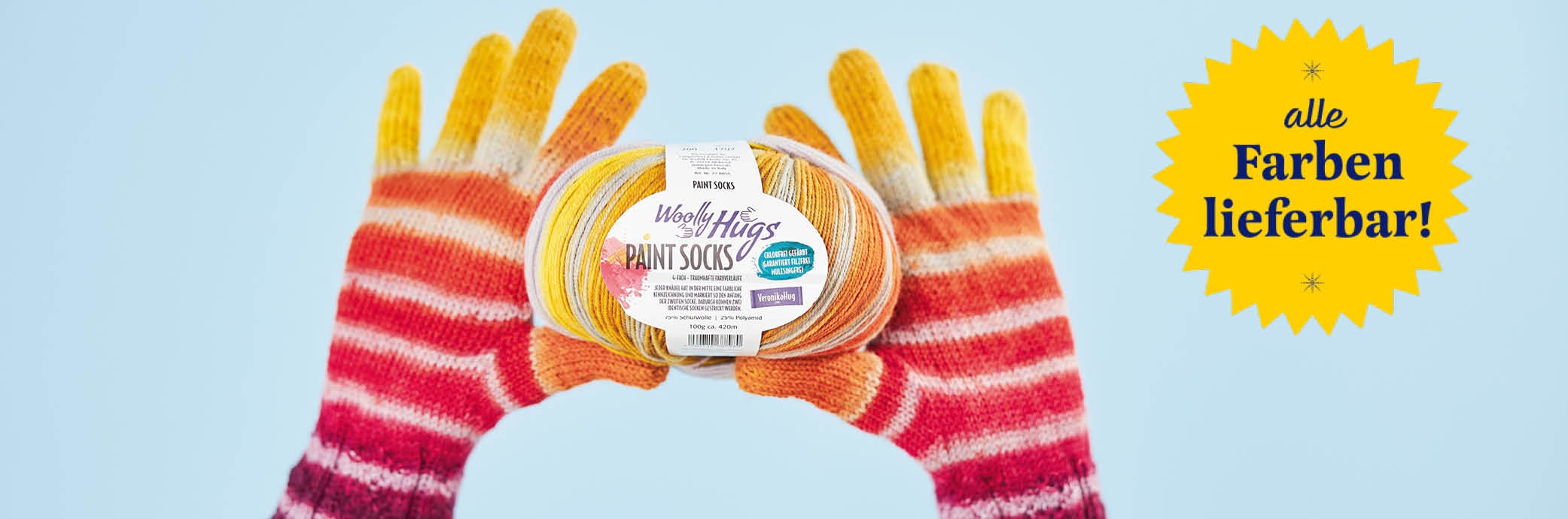WOOLLY HUGS Paint Socks 100g/420m Farbverlaufsgarn Sockenwolle Schurwolle rot blau gelb orange grün regenbogen