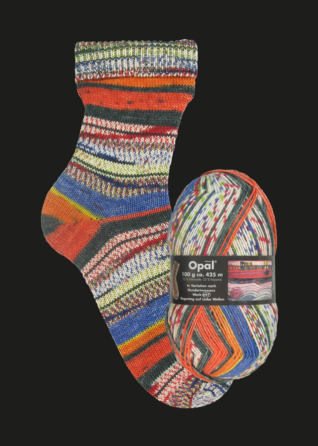 OPAL Sockenwolle 4-fach HUNDERTWASSER Schurwolle 100g/425m Socken bunt Muster