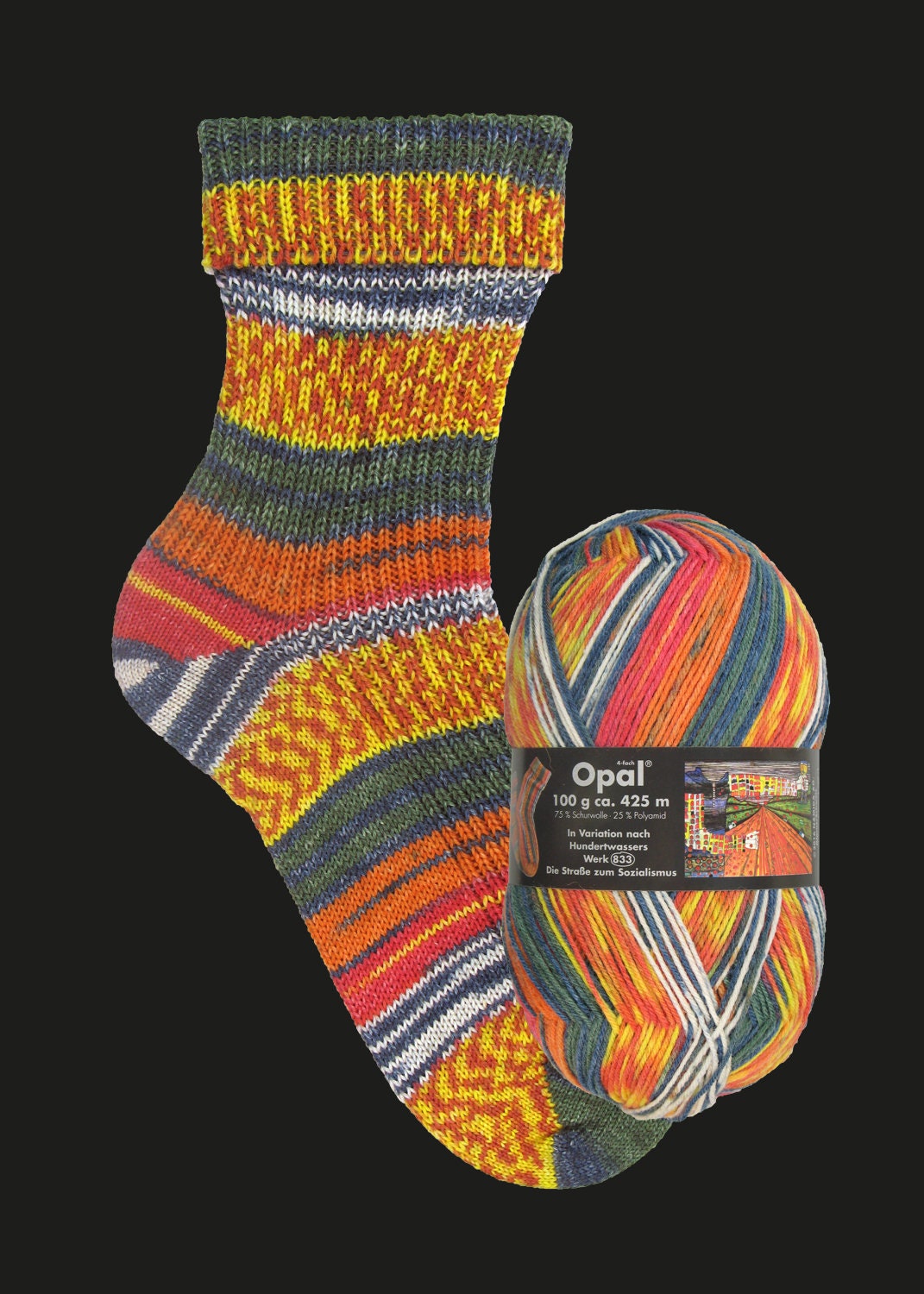 OPAL Sockenwolle 4-fach HUNDERTWASSER Schurwolle 100g/425m Socken bunt Muster