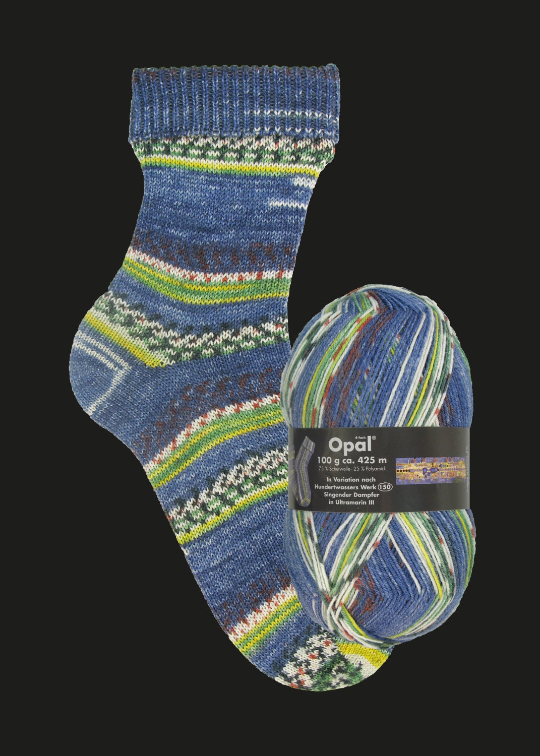 OPAL Sockenwolle 4-fach HUNDERTWASSER Schurwolle 100g/425m Socken bunt Muster
