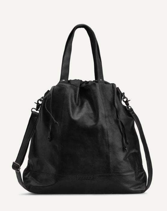 muud Lofoten XL Projekttasche hochwertiges Leder handgefertigte Schultertasche Farbe black whisky Shopper