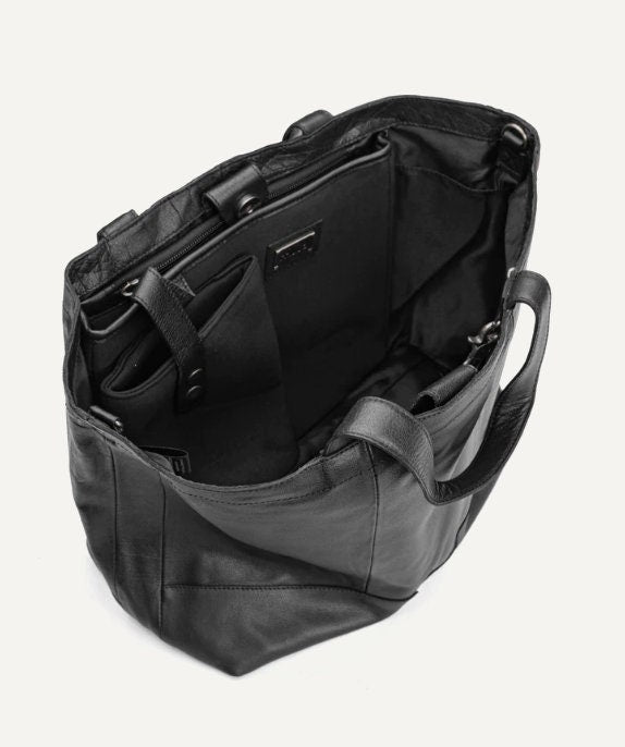 muud Hiba Projekttasche aus hochwertigem Leder handgefertigte Schultertasche black, whisky, rich brown