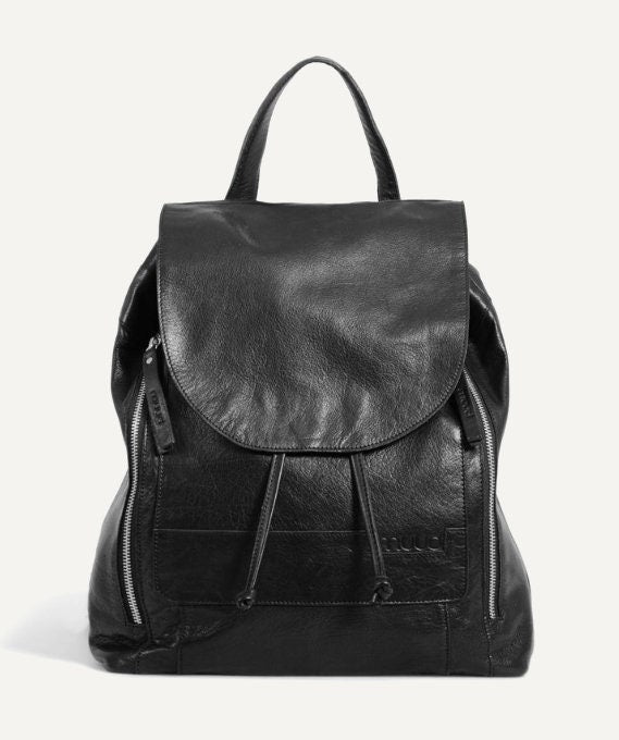 muud Gimo Rucksack aus hochwertigem Leder handgefertigt Farbe black whisky