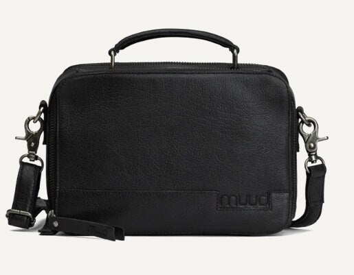muud Lilly Projekttasche aus hochwertigem Leder handgefertigte Schultertasche Farbe black whisky