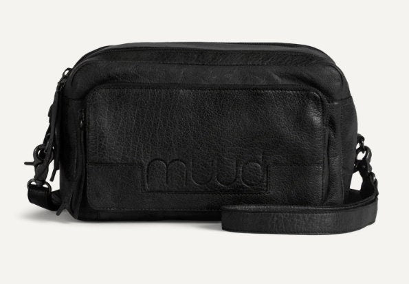 muud Stavanger Projekttasche hochwertiges Leder handgefertigte Crossbody Schultertasche black whisky