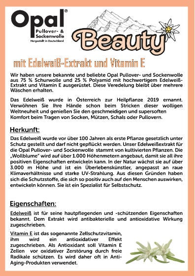 OPAL Sockenwolle 4-fach BEAUTY BALANCE Schurwolle 100g/425 m 4-fädig Edelweiss