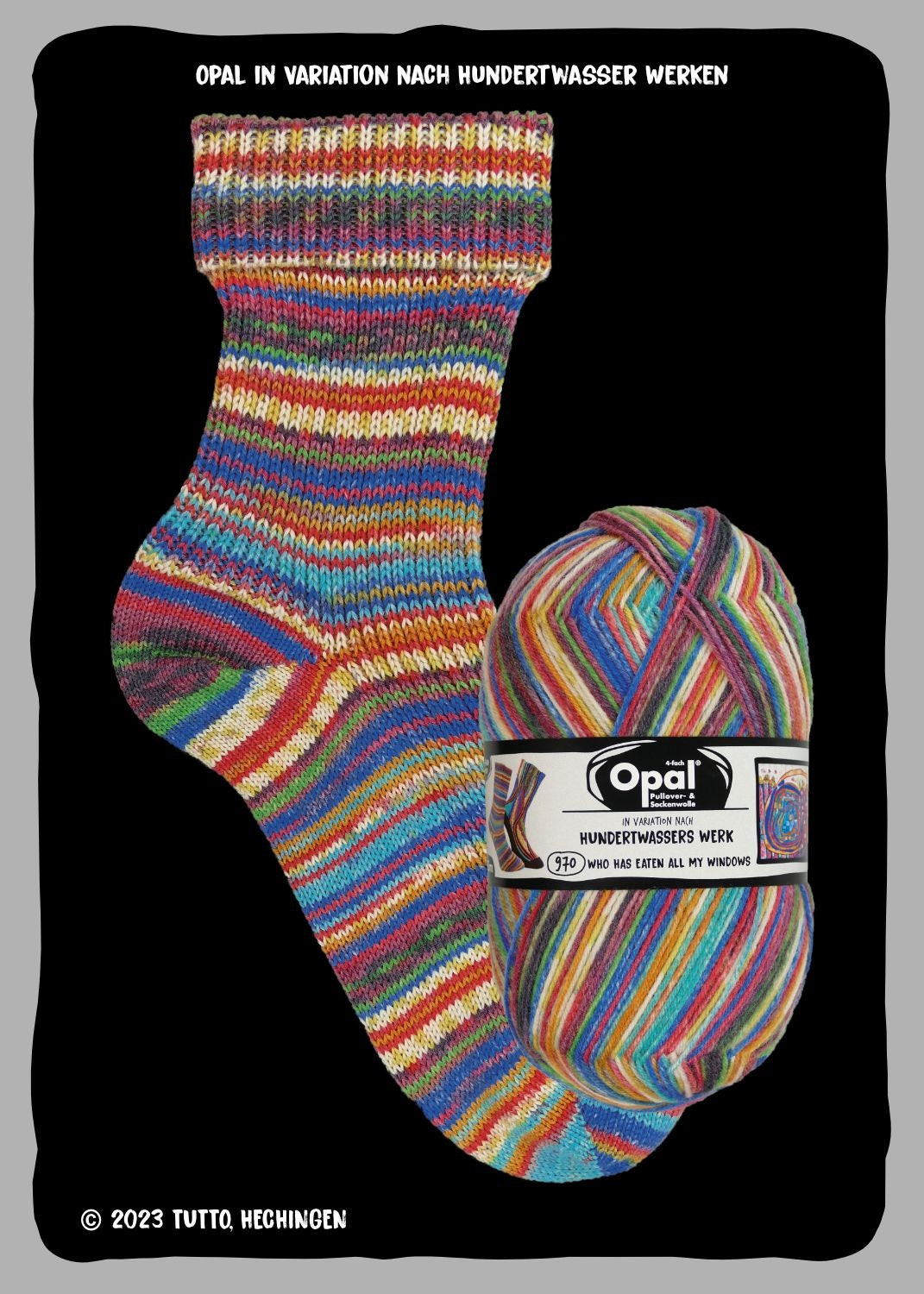 OPAL Sockenwolle HUNDERTWASSER 4-fädig Schurwolle 100g/425m Socken bunt Muster