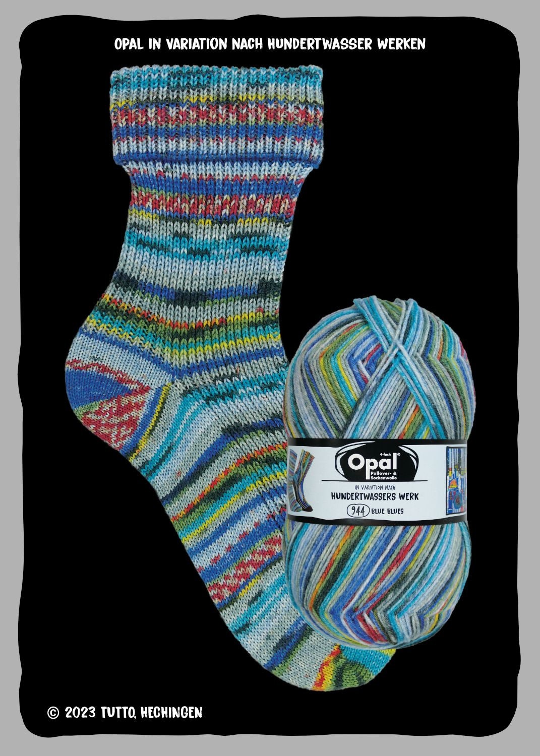 OPAL Sockenwolle HUNDERTWASSER 4-fädig Schurwolle 100g/425m Socken bunt Muster