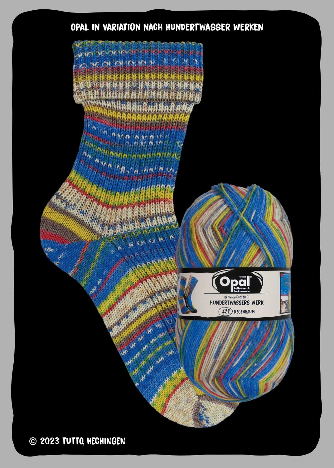 OPAL Sockenwolle HUNDERTWASSER 4-fädig Schurwolle 100g/425m Socken bunt Muster