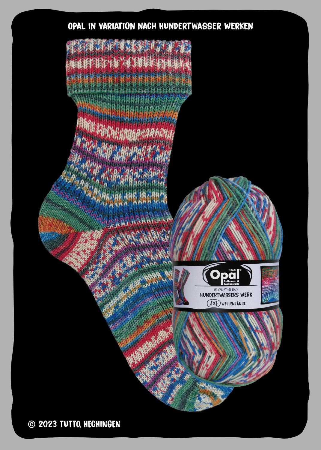 OPAL Sockenwolle HUNDERTWASSER 4-fädig Schurwolle 100g/425m Socken bunt Muster
