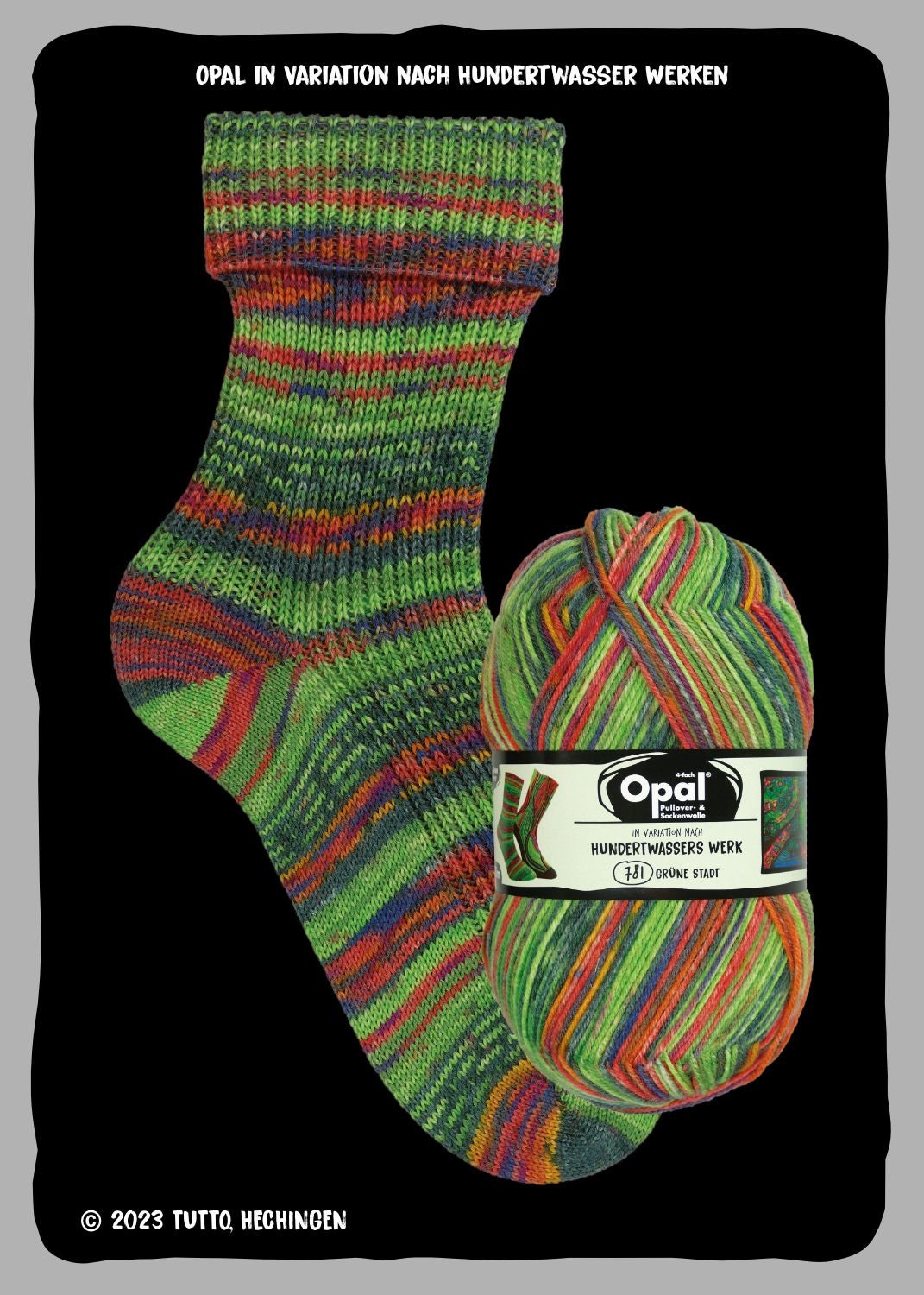 OPAL Sockenwolle HUNDERTWASSER 4-fädig Schurwolle 100g/425m Socken bunt Muster