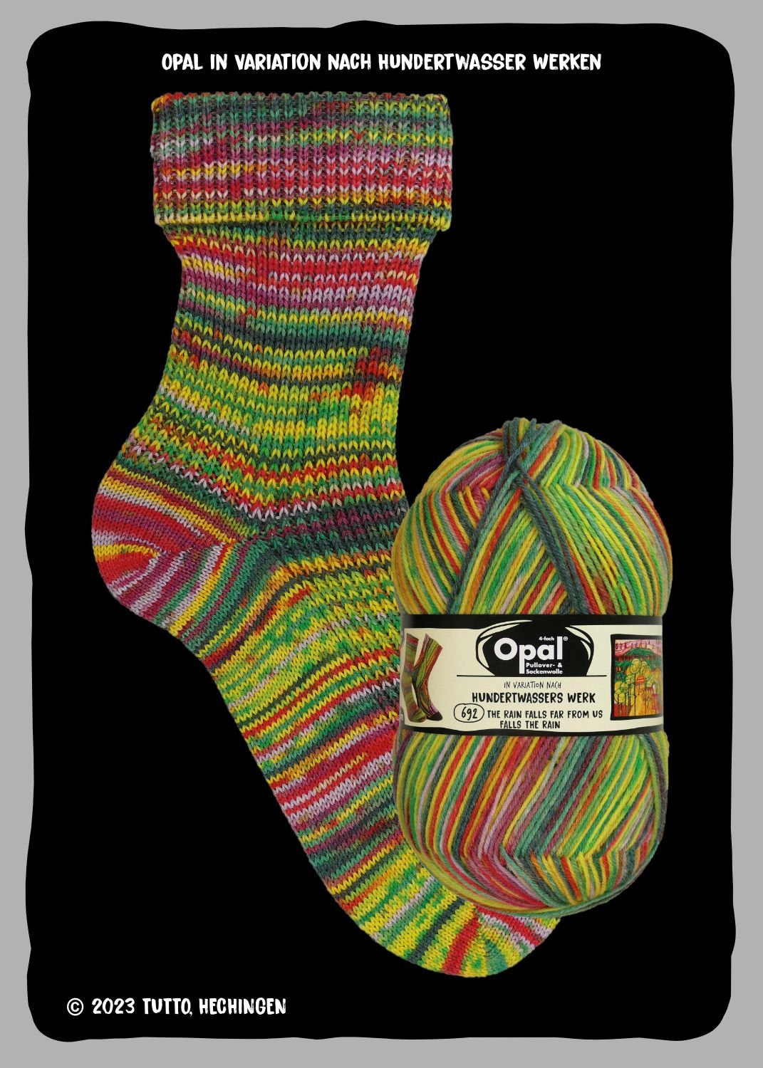 OPAL Sockenwolle HUNDERTWASSER 4-fädig Schurwolle 100g/425m Socken bunt Muster