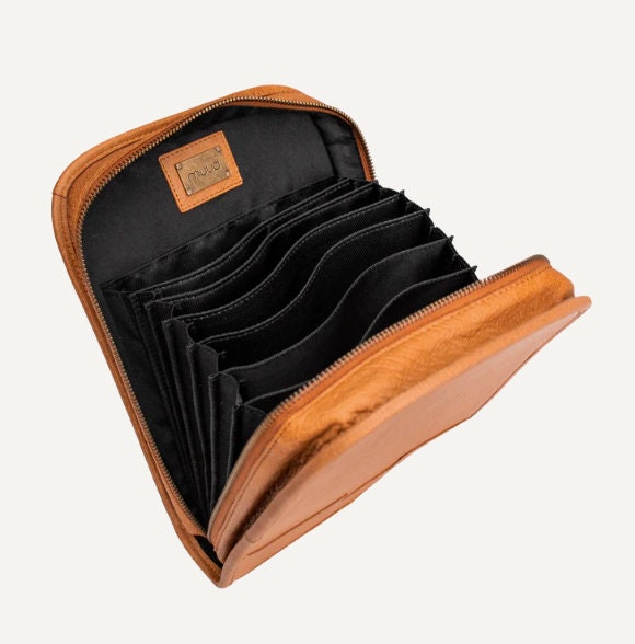 muud Voss Case Nadeletui hochwertiges Leder handgefertigtes Stricketui black whisky rich brown