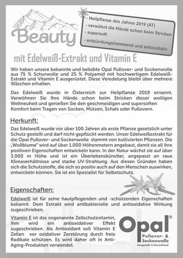 OPAL Sockenwolle 4-fach BEAUTY Tea Time 100g/425 m 4-fädig Edelweiss Socken