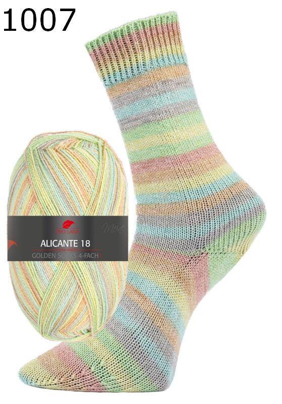 PRO LANA Golden Socks Alicante 18 Schurwolle Polyamid Knäuel 100g/420m 4-fädig Sockenwolle strech