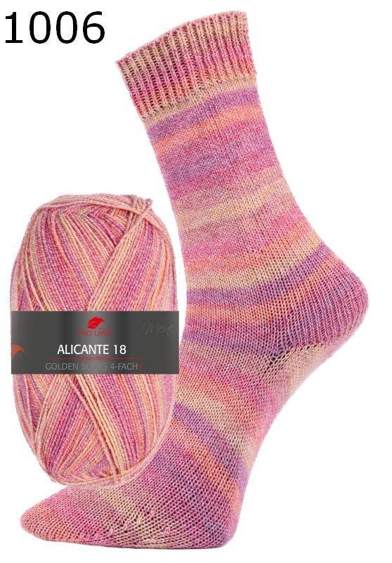 PRO LANA Golden Socks Alicante 18 Schurwolle Polyamid Knäuel 100g/420m 4-fädig Sockenwolle strech