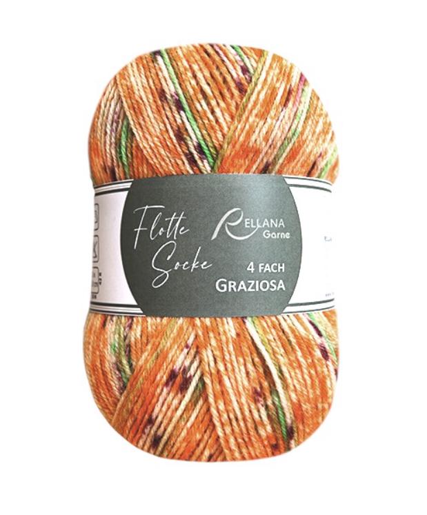 Sockenwolle RELLANA Flotte Socke GRAZIOSA Lauflänge 420m/100g  superwash Muster aus dem Knäuel 4-fach NEU
