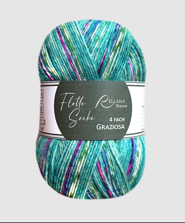 Sockenwolle RELLANA Flotte Socke GRAZIOSA Lauflänge 420m/100g  superwash Muster aus dem Knäuel 4-fach NEU