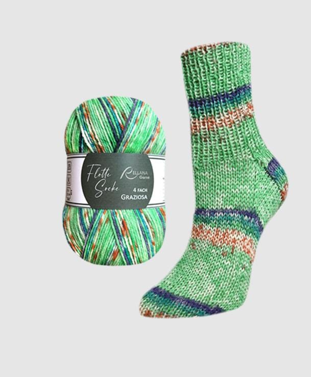 Sockenwolle RELLANA Flotte Socke GRAZIOSA Lauflänge 420m/100g  superwash Muster aus dem Knäuel 4-fach NEU