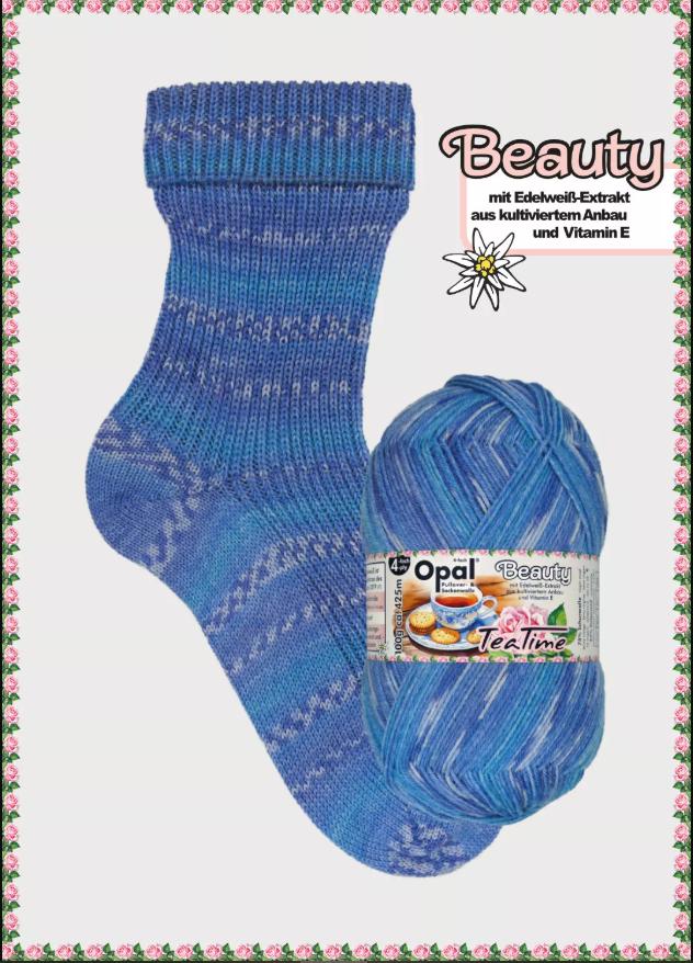 OPAL Sockenwolle 4-fach BEAUTY Tea Time 100g/425 m 4-fädig Edelweiss Socken