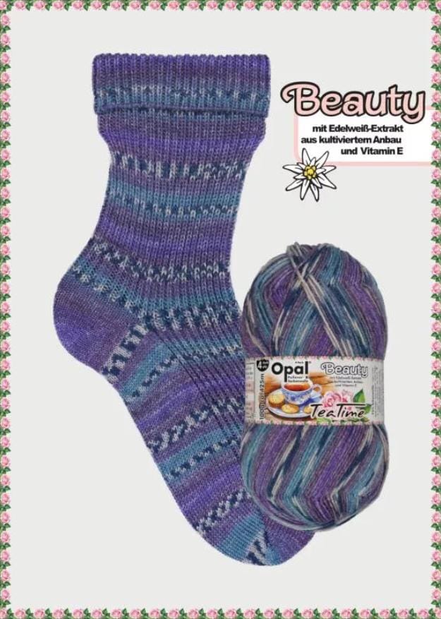 OPAL Sockenwolle 4-fach BEAUTY Tea Time 100g/425 m 4-fädig Edelweiss Socken