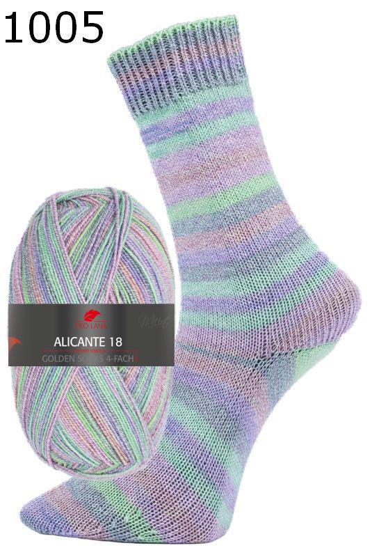 PRO LANA Golden Socks Alicante 18 Schurwolle Polyamid Knäuel 100g/420m 4-fädig Sockenwolle strech
