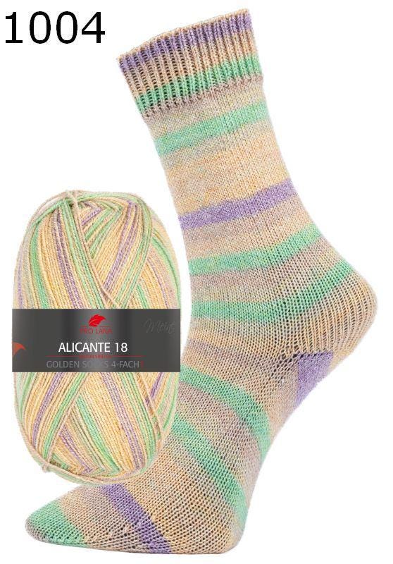 PRO LANA Golden Socks Alicante 18 Schurwolle Polyamid Knäuel 100g/420m 4-fädig Sockenwolle strech
