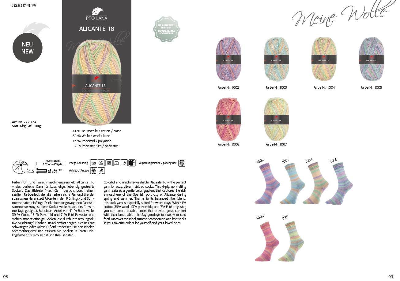 PRO LANA Golden Socks Alicante 18 Schurwolle Polyamid Knäuel 100g/420m 4-fädig Sockenwolle strech