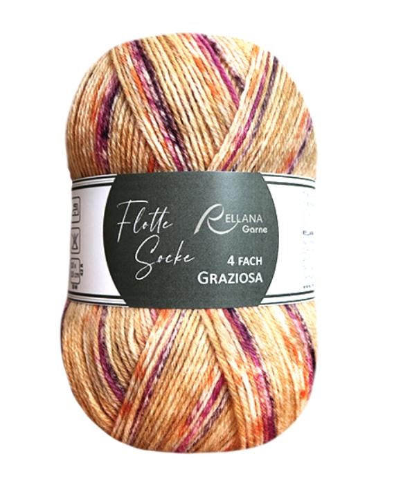 Sockenwolle RELLANA Flotte Socke GRAZIOSA Lauflänge 420m/100g  superwash Muster aus dem Knäuel 4-fach NEU