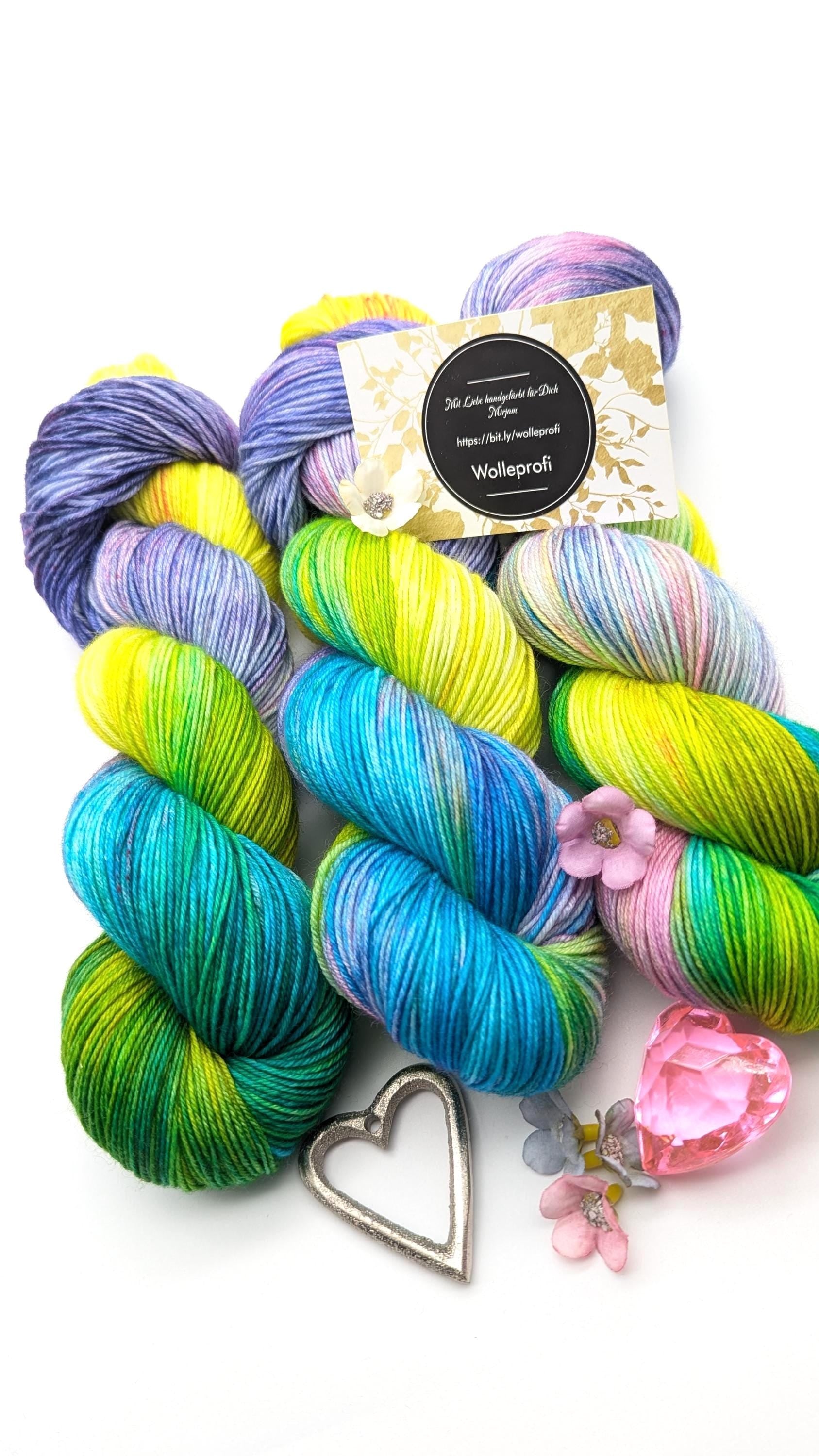 Handgefärbte Sockenwolle 4 fach 100g/420m LL Merino extrafine "Happy colours" handdyed