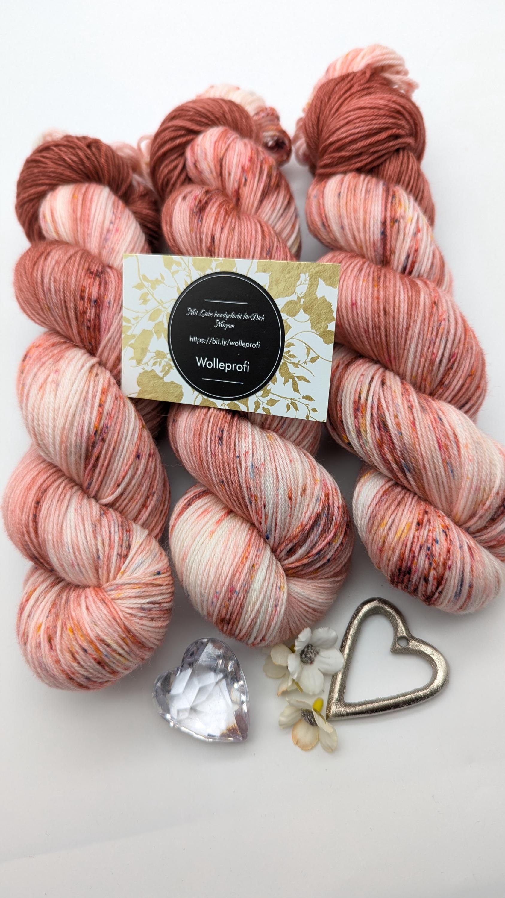 Handgefärbte Sockenwolle 4 fach High Twist 100g/400m Merino extrafine "Rosenholz" Speckels rotbraun