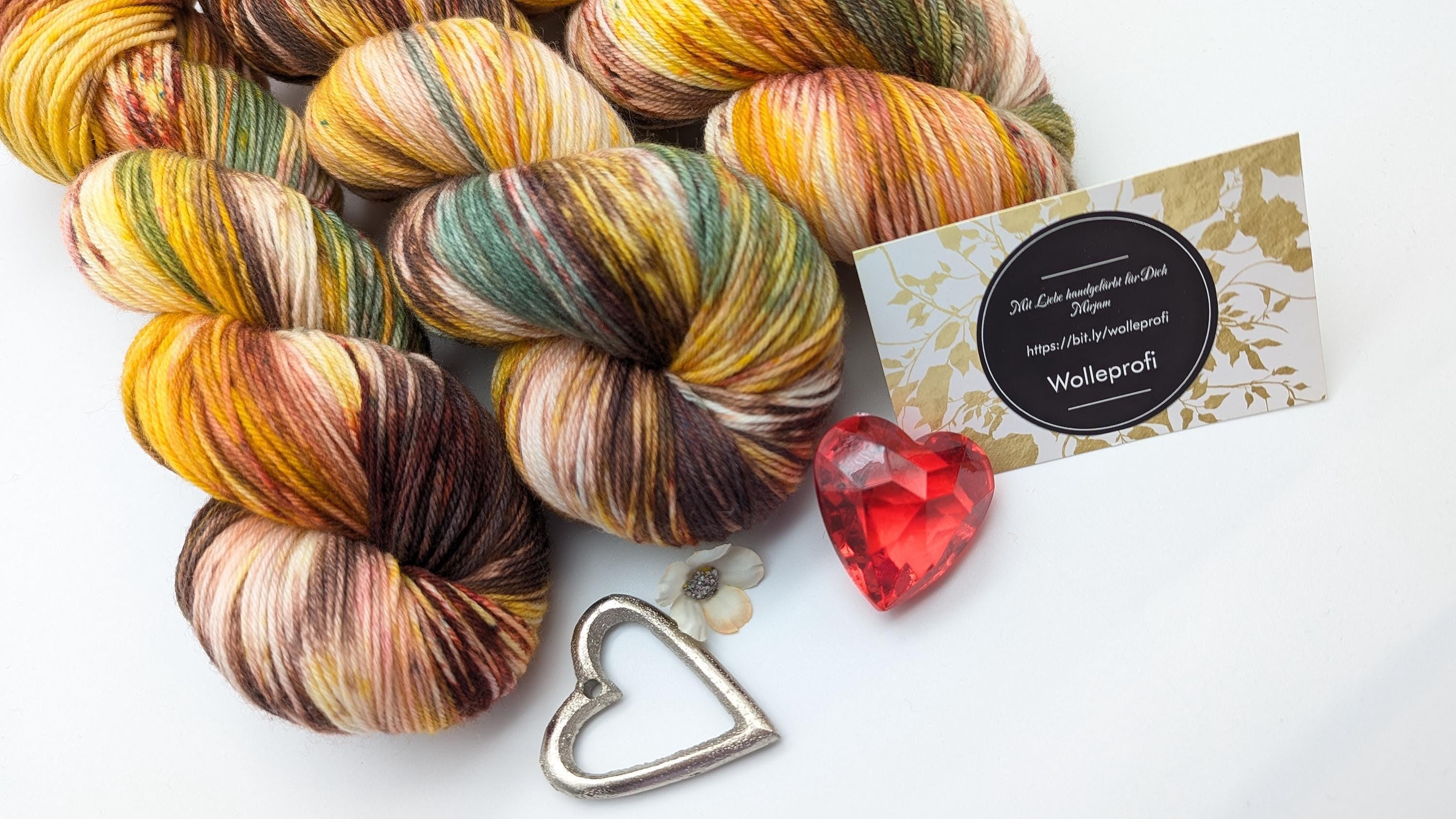 Handgefärbte Sockenwolle 4 fach High Twist 100g/400m Merino extrafine - "Sunny Autumn" braun grün natur