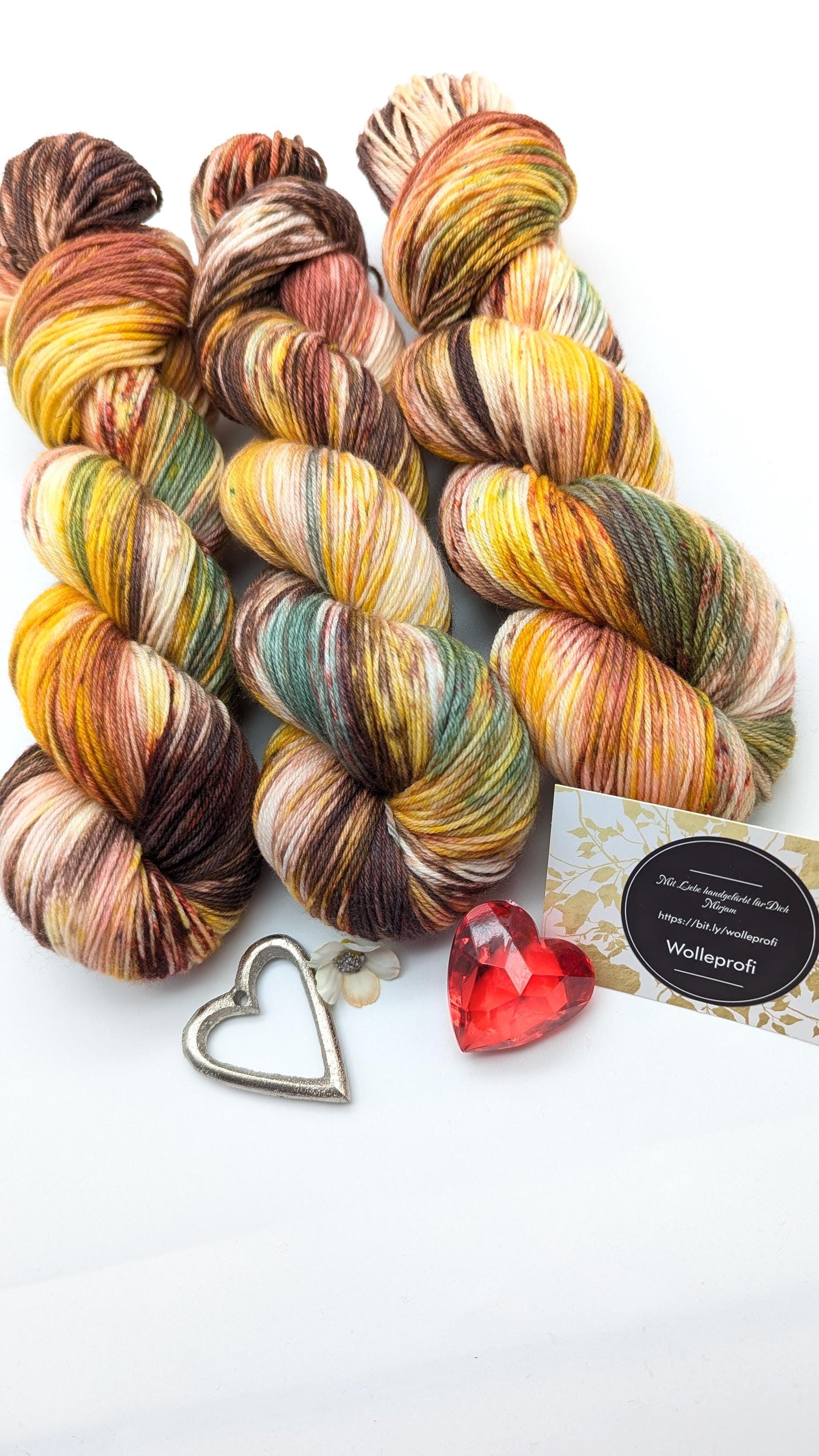 Handgefärbte Sockenwolle 4 fach High Twist 100g/400m Merino extrafine - "Sunny Autumn" braun grün natur