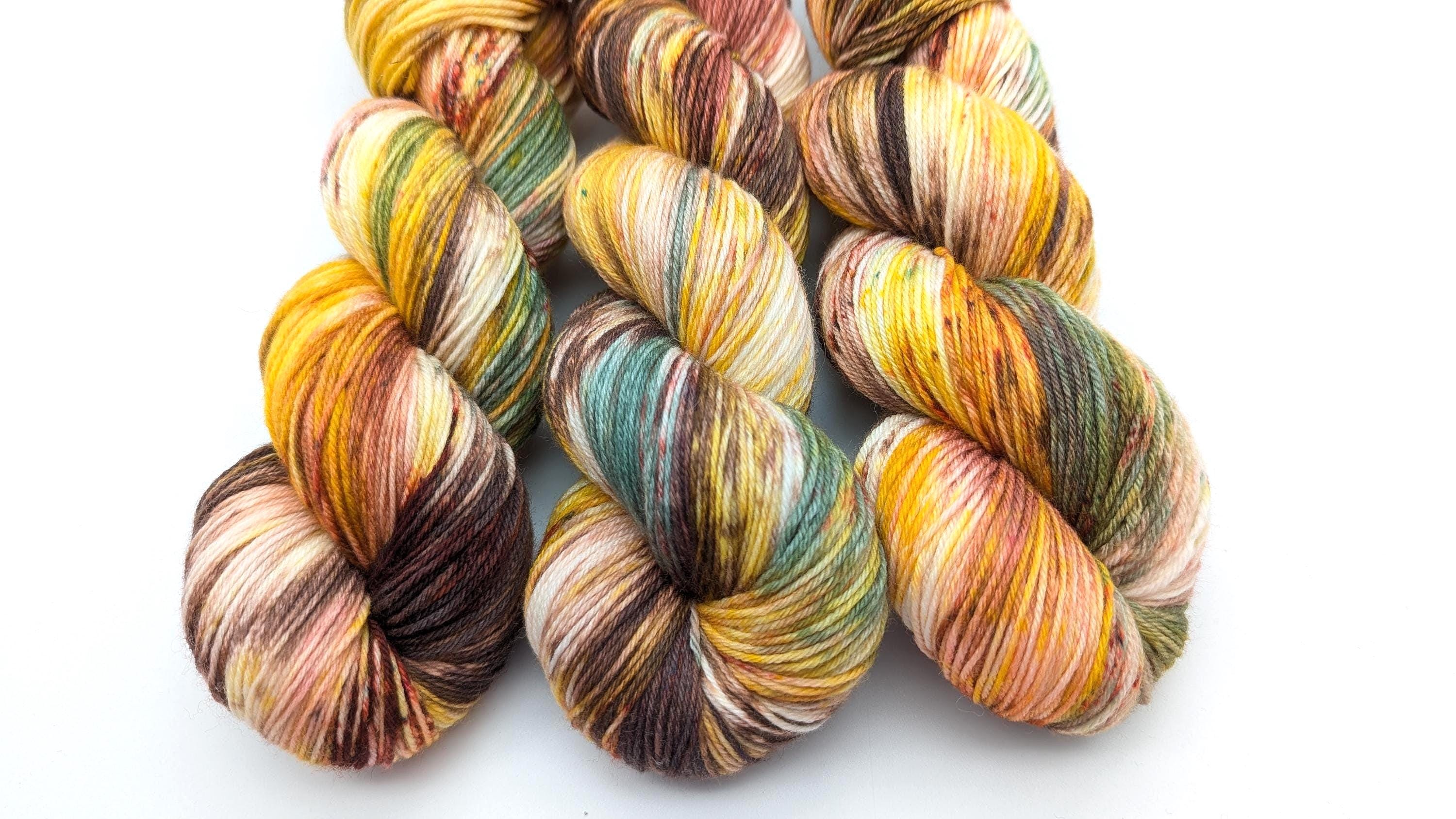 Handgefärbte Sockenwolle 4 fach High Twist 100g/400m Merino extrafine - "Sunny Autumn" braun grün natur