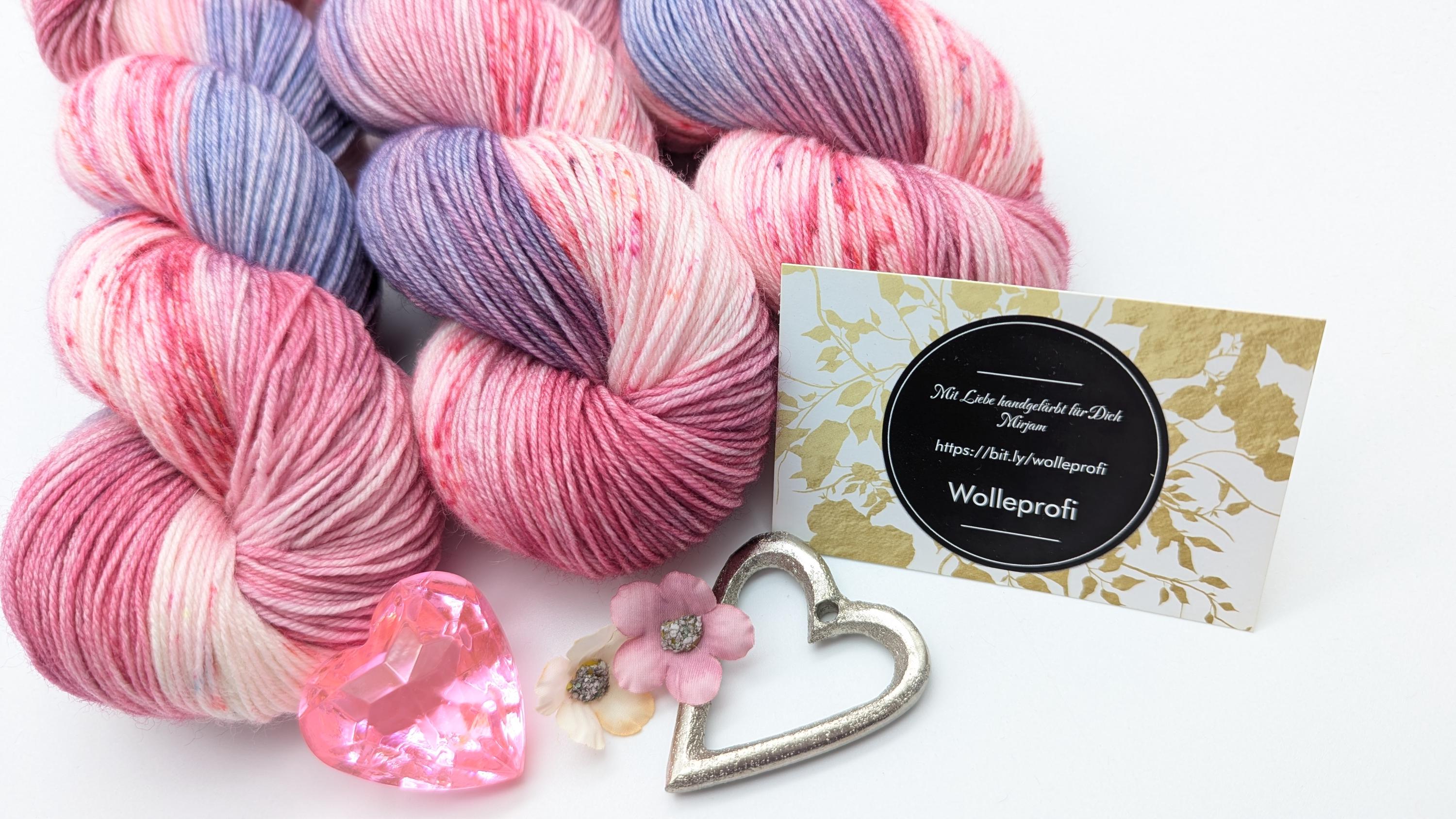 Handgefärbte Sockenwolle 4 fach Lazy Lion SockYarn 100g/420m Merino extrafine  "Pink Phantasy" pink lila weiß